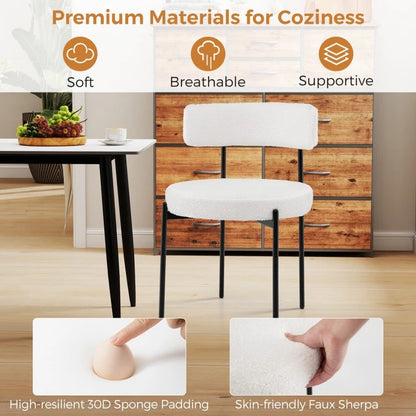 Boucle Upholstered Dining Chairs with Ergonomic Curved Back and Sturdy Metal Legs Set of 2
