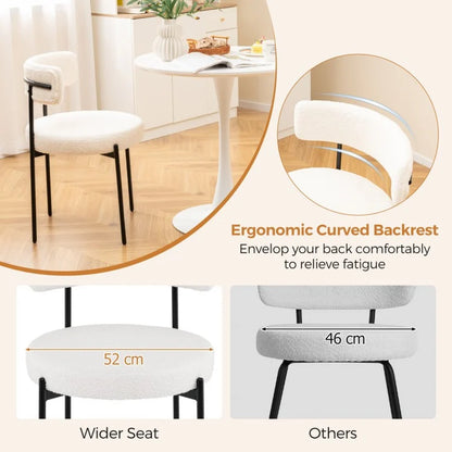 Boucle Upholstered Dining Chairs with Ergonomic Curved Back and Sturdy Metal Legs Set of 2