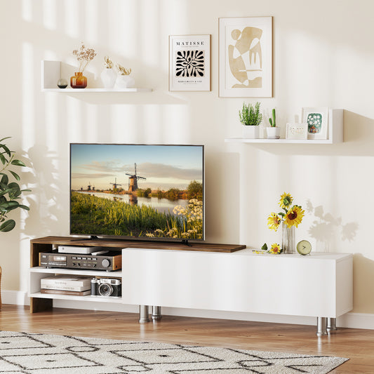 3 Piece TV Console Set with Cabinets and Floating Shelves for TVs up to 80 Inches
