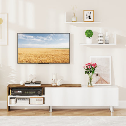 3 Piece TV Console Set with Cabinets and Floating Shelves for TVs up to 80 Inches