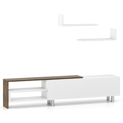 3 Piece TV Console Set with Cabinets and Floating Shelves for TVs up to 80 Inches