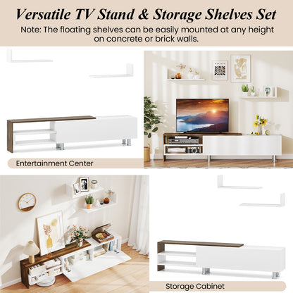 3 Piece TV Console Set with Cabinets and Floating Shelves for TVs up to 80 Inches