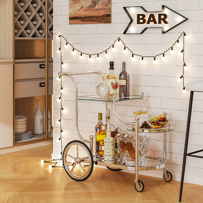 Elegant Bar Cart with Mirrored Glass Shelves Three Tier Rolling Serving Cart - Silver