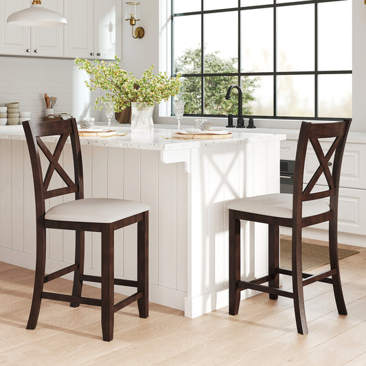 Modern Farmhouse Counter Height Stools with Cushioned Seat and Footrest Set of 2