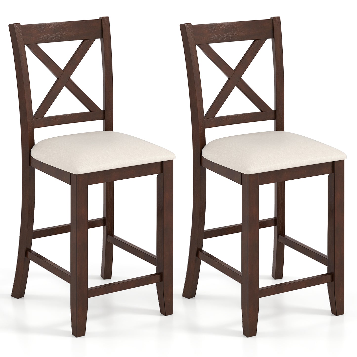 Modern Farmhouse Counter Height Stools with Cushioned Seat and Footrest Set of 2