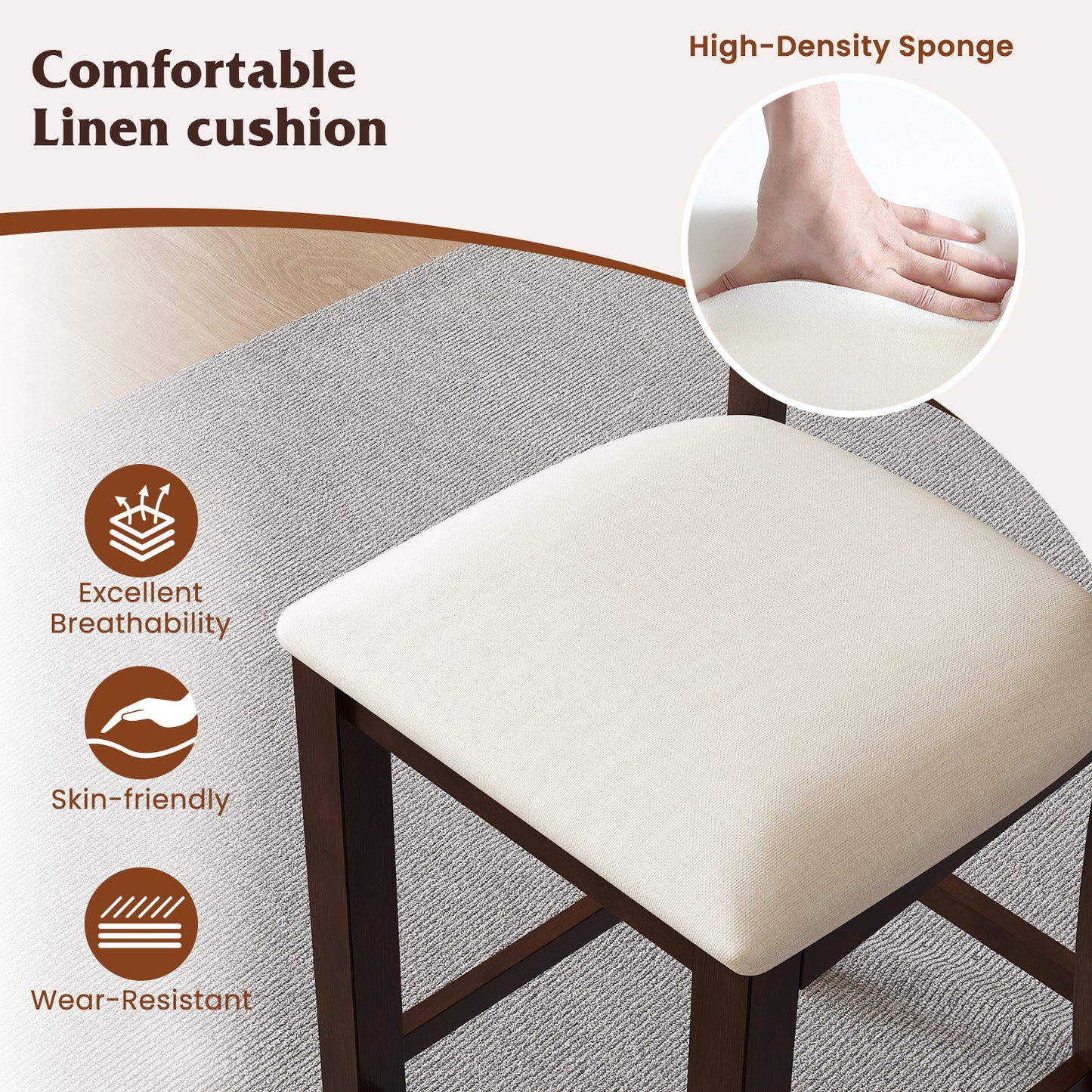 Modern Farmhouse Counter Height Stools with Cushioned Seat and Footrest Set of 2