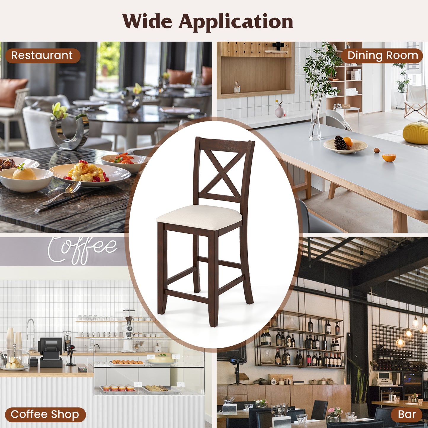 Modern Farmhouse Counter Height Stools with Cushioned Seat and Footrest Set of 2