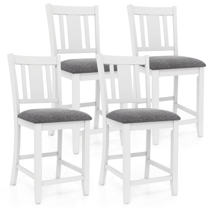 Pair of White Rubber Wood Bar Stools with Ergonomic Backrest and Linen Cushions