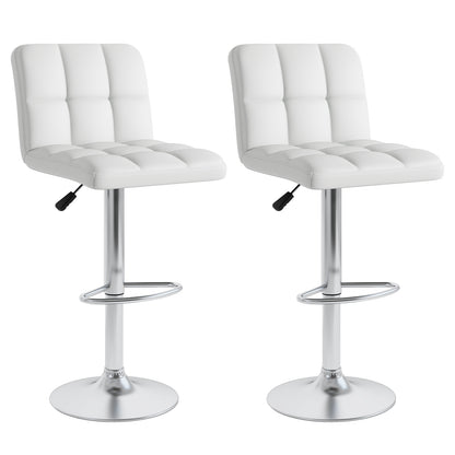 Set of 2 Modern PU Leather Bar Stools with Adjustable Height, Swivel Seat, Backrest and Footrest - White