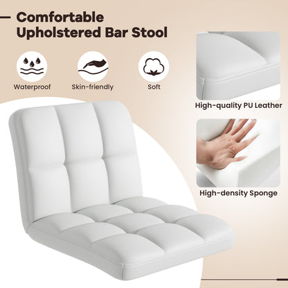 Set of 2 Modern PU Leather Bar Stools with Adjustable Height, Swivel Seat, Backrest and Footrest - White