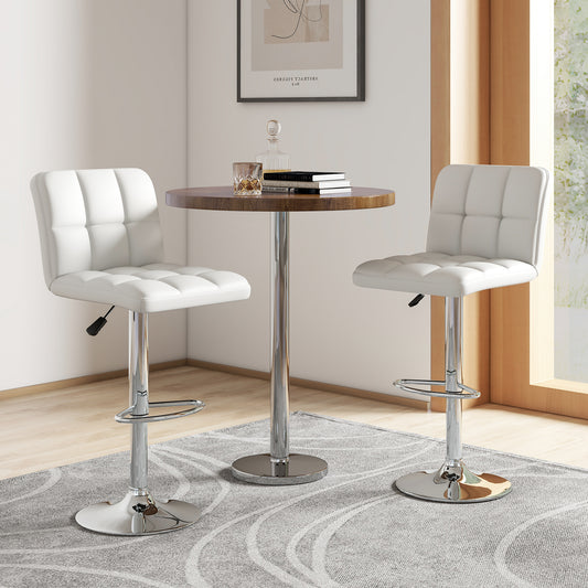 Set of 2 Modern PU Leather Bar Stools with Adjustable Height, Swivel Seat, Backrest and Footrest - White