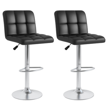 Set of 2 Modern PU Leather Bar Stools with Adjustable Height, Swivel Seat, Backrest and Footrest - Black