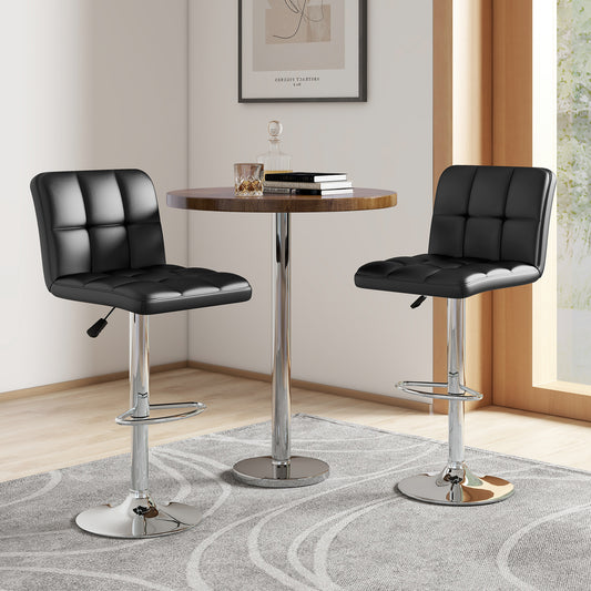 Set of 2 Modern PU Leather Bar Stools with Adjustable Height, Swivel Seat, Backrest and Footrest - Black