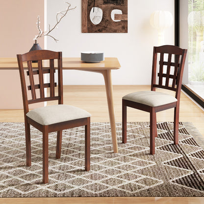 Ergonomic Rubber Wood Dining Chairs with Padded Linen Seat, Set of 2