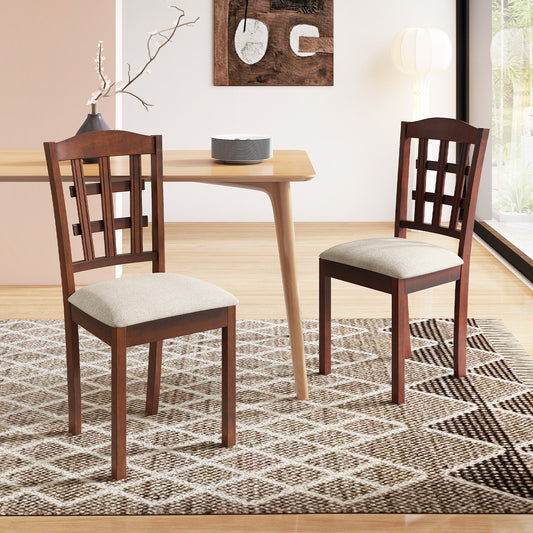 Ergonomic Rubber Wood Dining Chairs with Padded Linen Seat, Set of 2