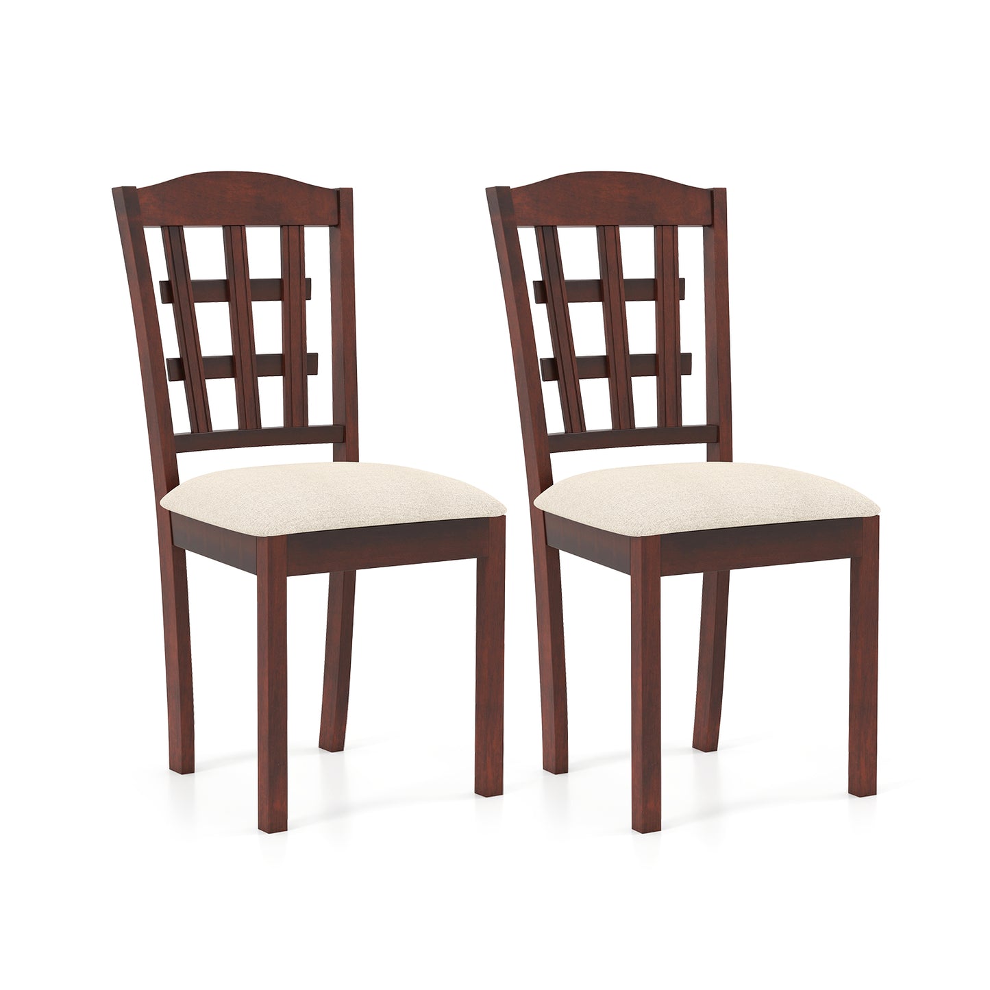 Ergonomic Rubber Wood Dining Chairs with Padded Linen Seat, Set of 2