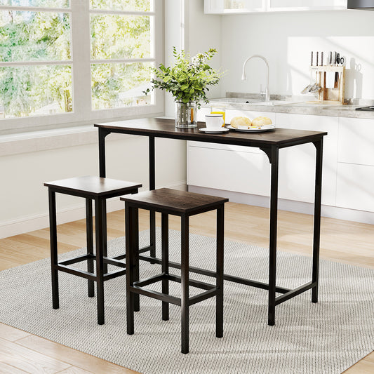 47.5 Inch Industrial Counter Height Dining Set with 2 Bar Stools Grey Finish