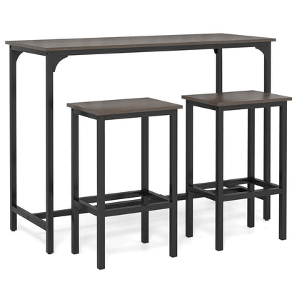 47.5 Inch Industrial Counter Height Dining Set with 2 Bar Stools Grey Finish