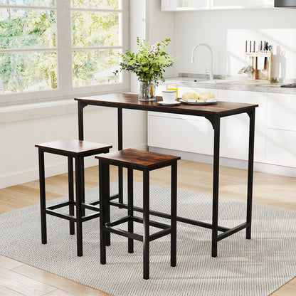 47.5 Inch Industrial Counter Height Dining Set with 2 Bar Stools Coffee Finish