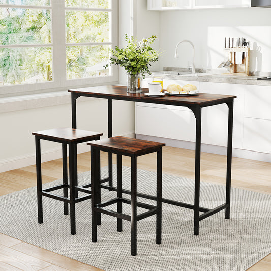 47.5 Inch Industrial Counter Height Dining Set with 2 Bar Stools Coffee Finish