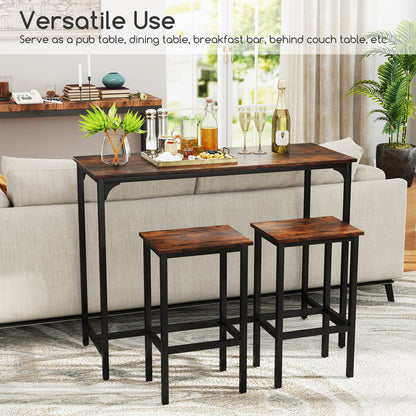 47.5 Inch Industrial Counter Height Dining Set with 2 Bar Stools Coffee Finish