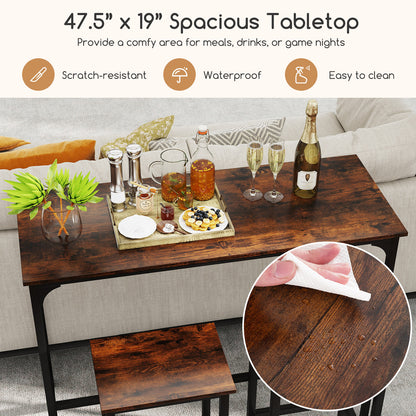 47.5 Inch Industrial Counter Height Dining Set with 2 Bar Stools Coffee Finish