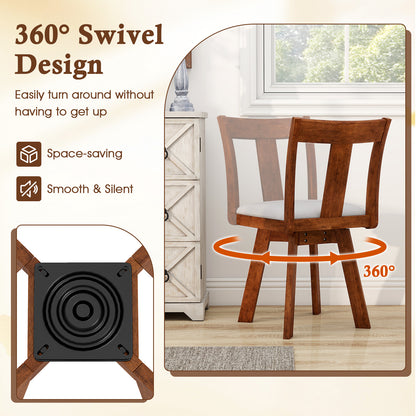 360 Degree Swivel Dining Chairs with Durable Rubber Wood Frame Set of 2
