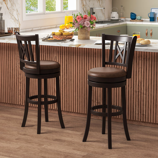 Swivel Bar Stools with Footrest and Hollow Backrest 2-Piece Set - 30 inch