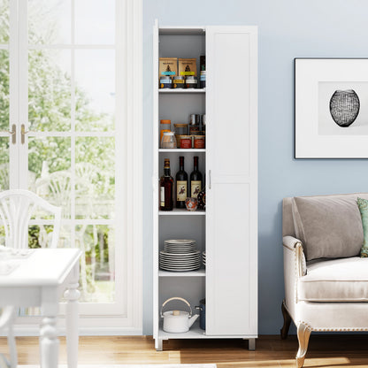 Tall Freestanding Storage Cabinet with Adjustable Shelves and Double Doors 73.5 Inch