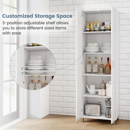 Tall Freestanding Storage Cabinet with Adjustable Shelves and Double Doors 73.5 Inch