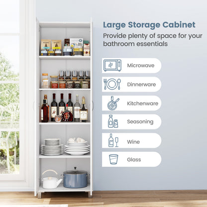 Tall Freestanding Storage Cabinet with Adjustable Shelves and Double Doors 73.5 Inch