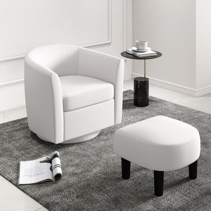 360 Degree Swivel Club Chair with Matching Ottoman and Ergonomic Backrest - Beige