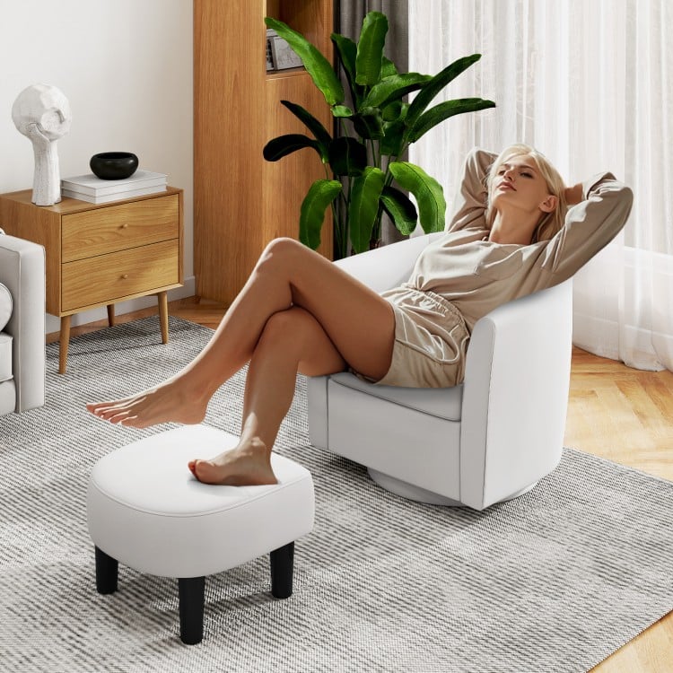 360 Degree Swivel Club Chair with Matching Ottoman and Ergonomic Backrest - Beige