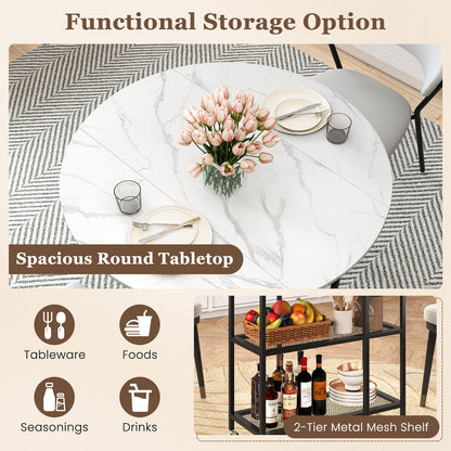 Space-Saving Round Folding Dining Table with Lockable Wheels and White Faux Marble Top