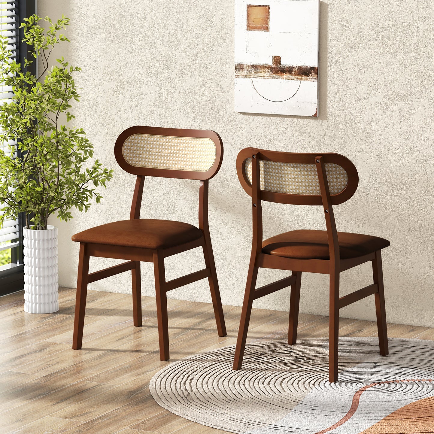 Set of 2 Mid Century Modern Wooden Dining Chairs for Indoor Use – Coffee Finish