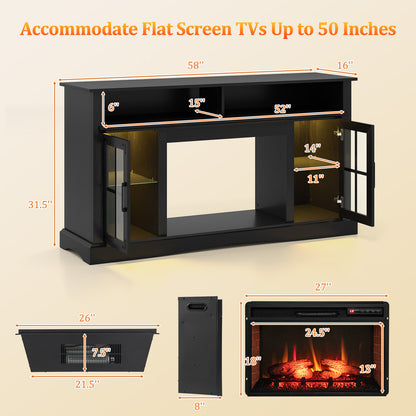Electric Fireplace TV Console with Thermostat and Remote for TVs up to 50 Inch - Black