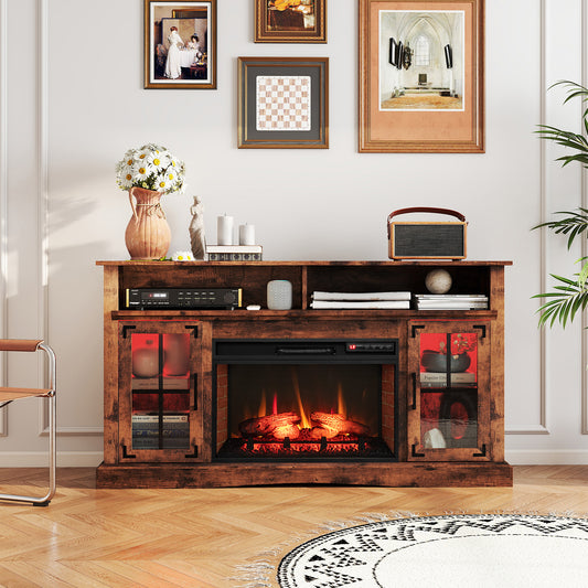 Electric Fireplace TV Console with Thermostat and Remote for TVs up to 50 Inch - Rustic Brown