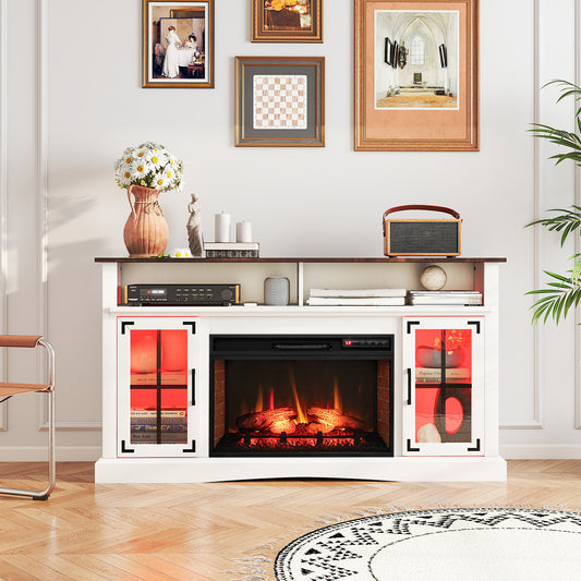 Electric Fireplace TV Console with Thermostat and Remote for TVs up to 50 Inch - White