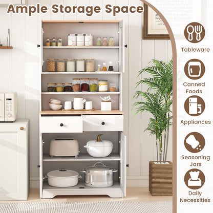 Kitchen Pantry Cabinet with Adjustable Shelves and Spacious Storage - White
