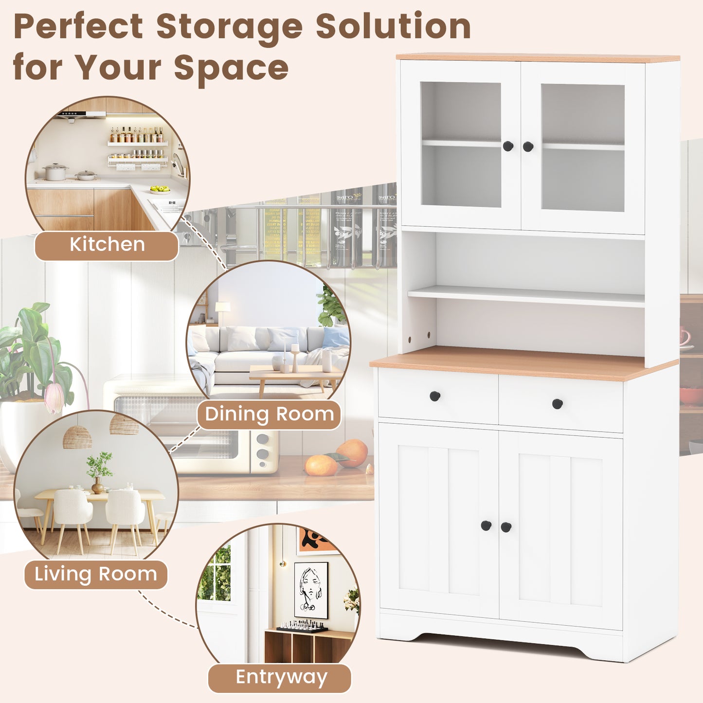 Kitchen Pantry Cabinet with Adjustable Shelves and Spacious Storage - White