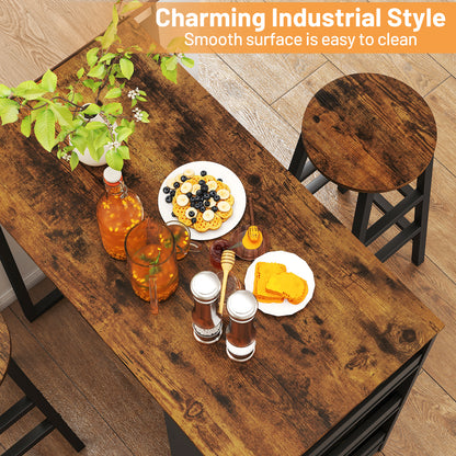 Modern 3 Piece Bar Table Set with Built-In Shelves and Matching Stools