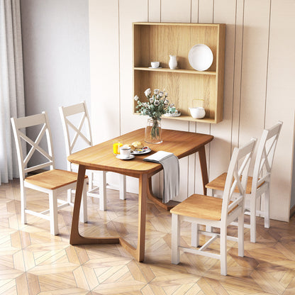 Farmhouse Wooden Dining Chairs Set of 2 with High Backrest and Solid Rubber Wood Frame