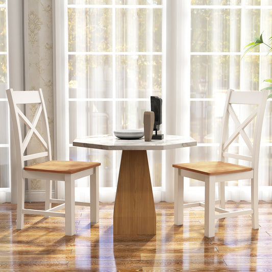 Farmhouse Wooden Dining Chairs Set of 2 with High Backrest and Solid Rubber Wood Frame