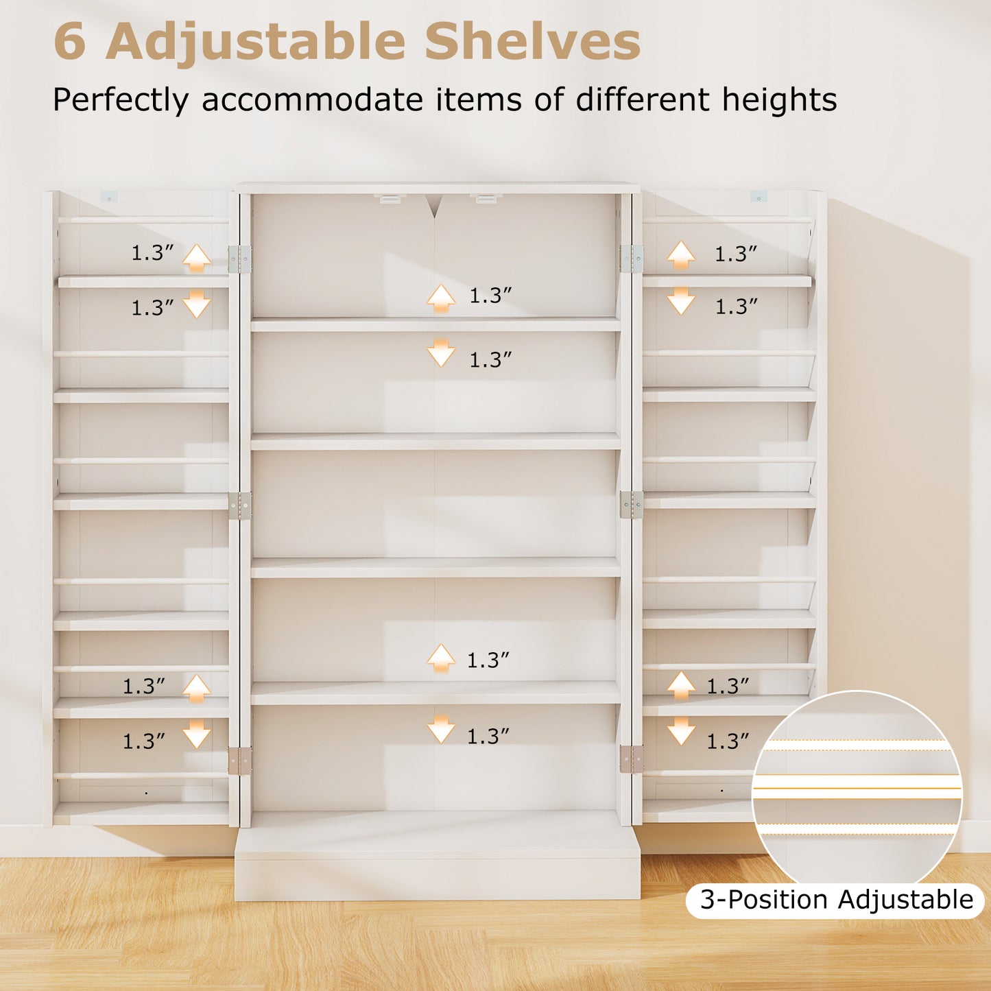 41 Inch Kitchen Pantry Cabinet with Adjustable Shelves and Double Doors for Organized Storage