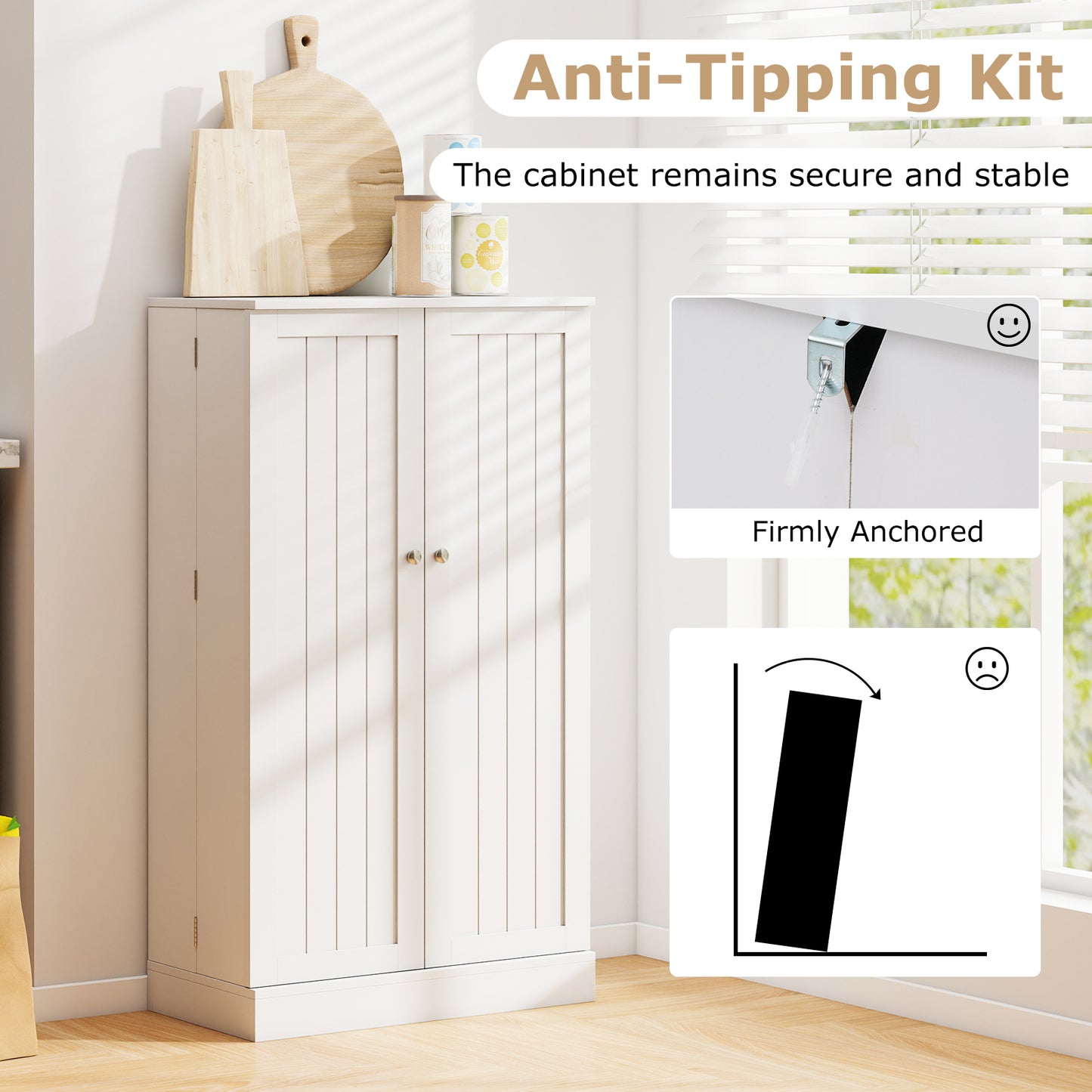 41 Inch Kitchen Pantry Cabinet with Adjustable Shelves and Double Doors for Organized Storage