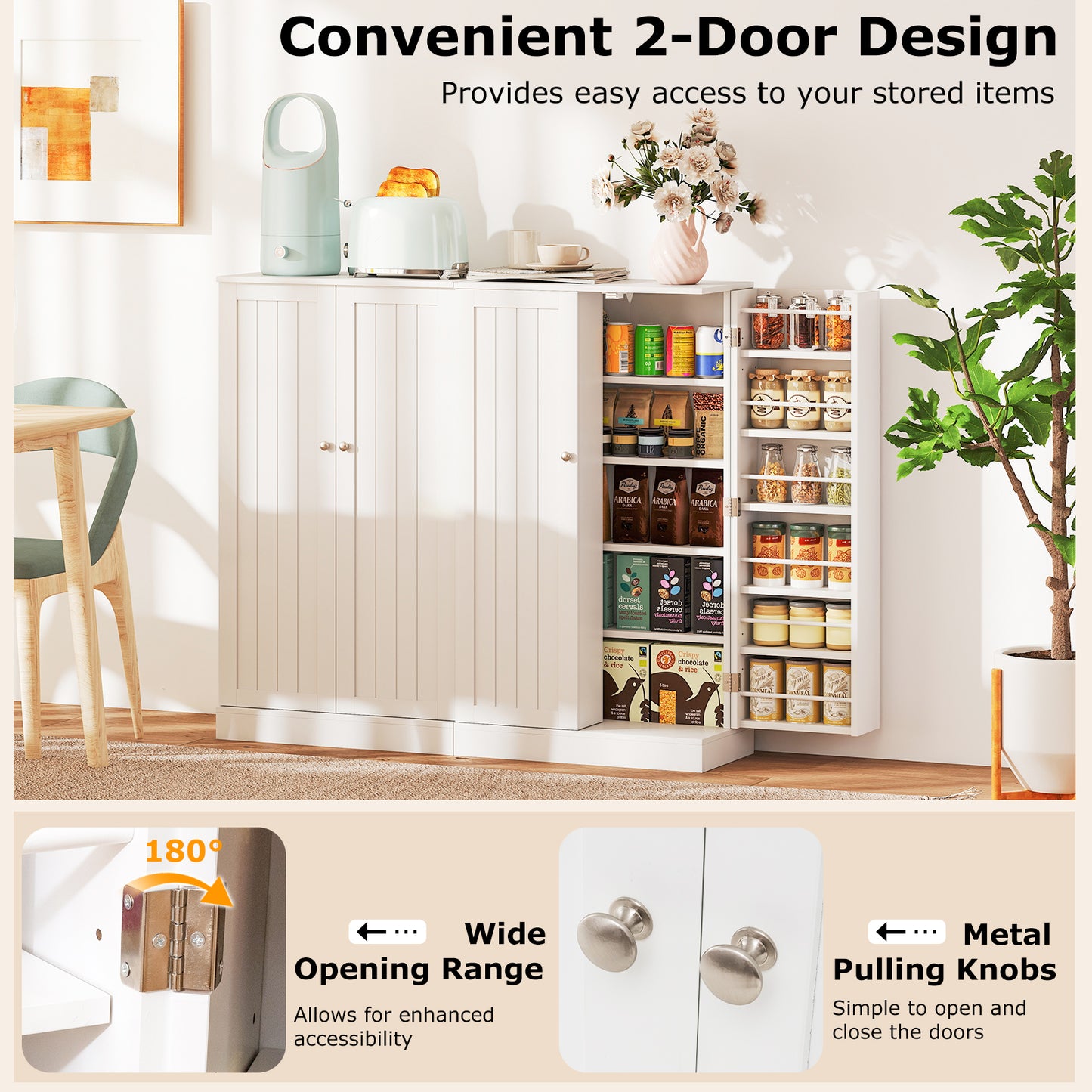 41 Inch Kitchen Pantry Cabinet with Adjustable Shelves and Double Doors for Organized Storage