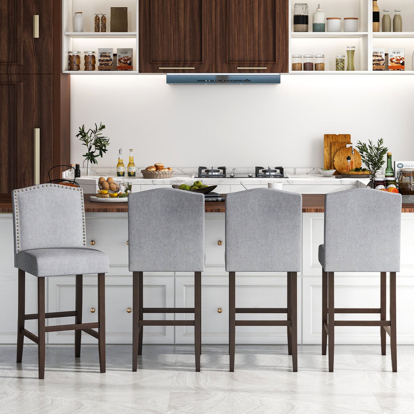 Set of 2 Elegant Bar Height Dining Stools with Thick Padded Cushion