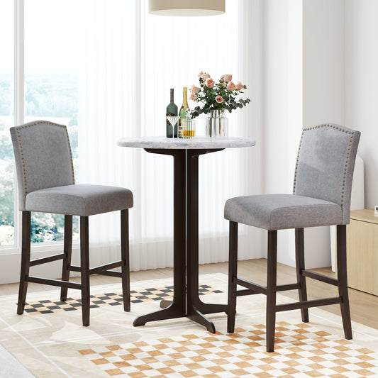 Set of 2 Elegant Bar Height Dining Stools with Thick Padded Cushion