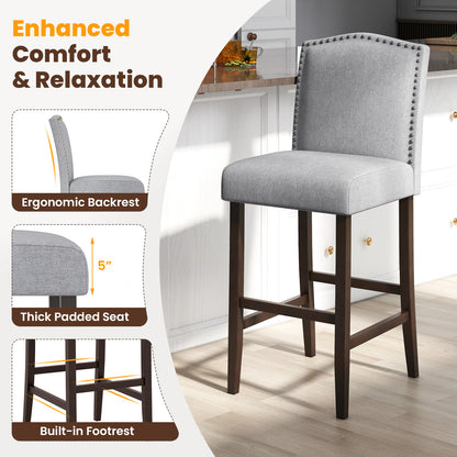 Set of 2 Elegant Bar Height Dining Stools with Thick Padded Cushion