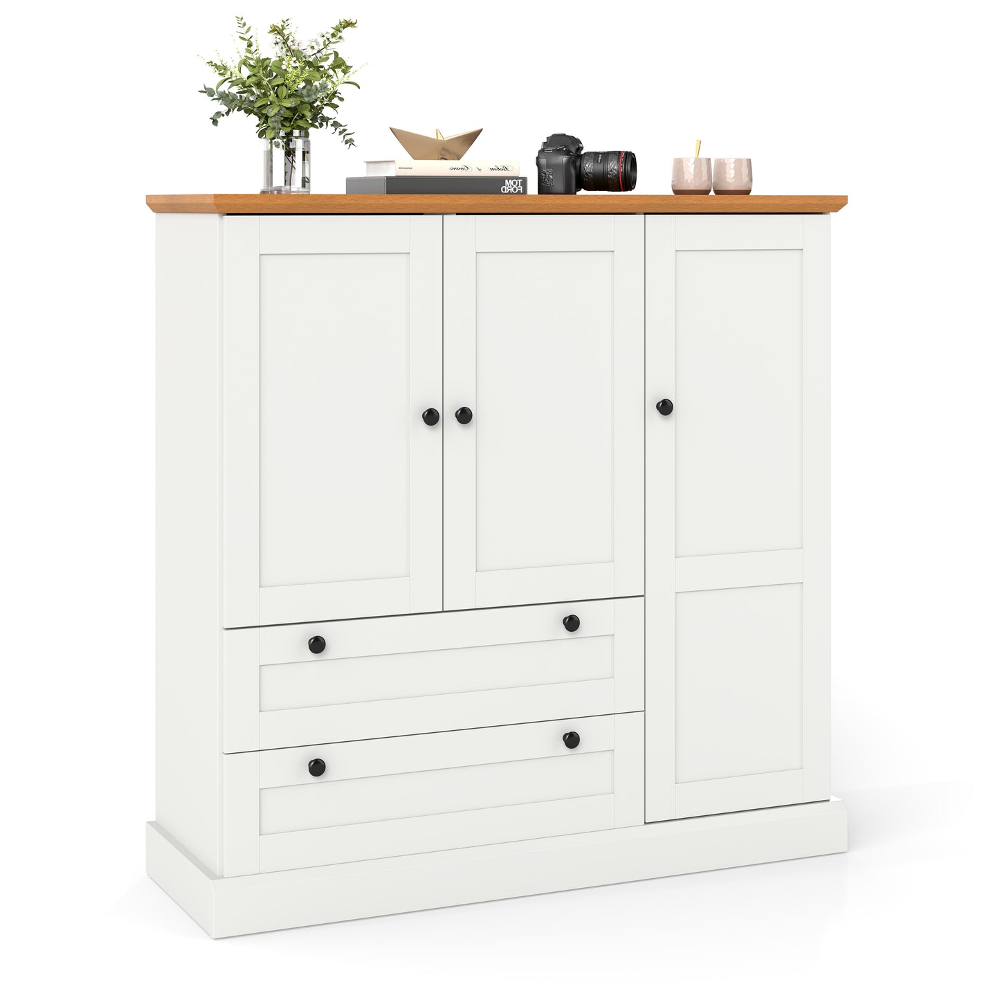 47.5 Inch Freestanding Kitchen Pantry Cabinet with Drawers and Doors, Farmhouse Storage Organizer